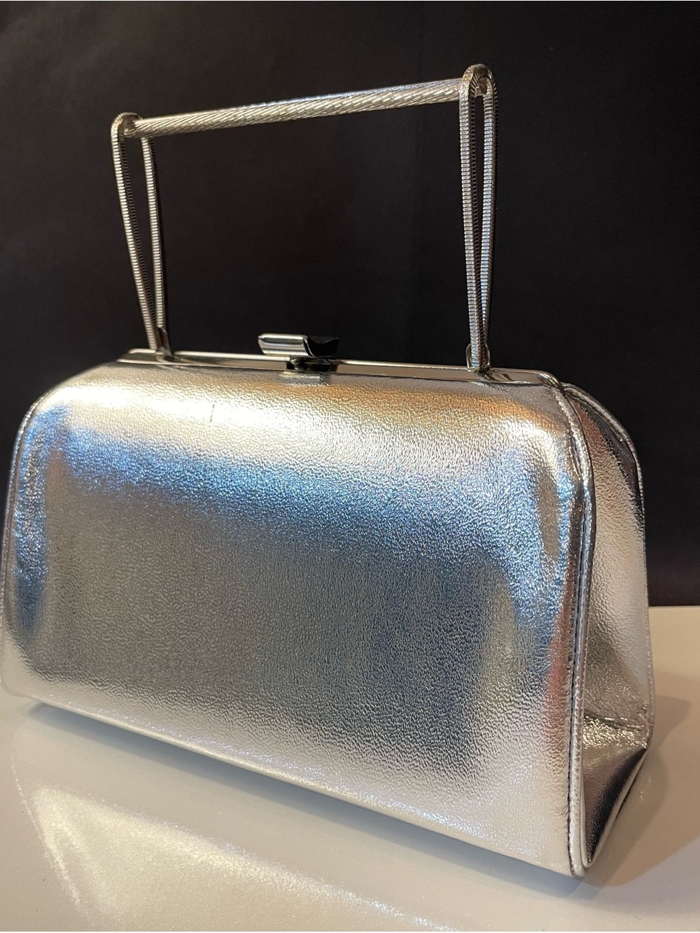 Vintage 1960’s Silver Metallic Structured Top-Handle Clutch